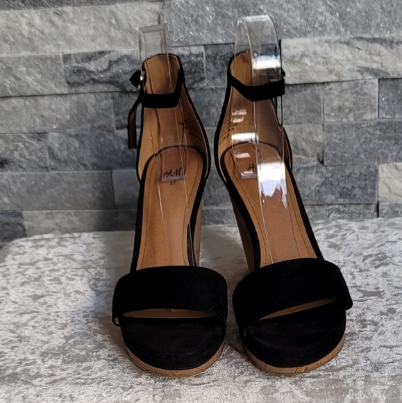 H&M Black Black Suede Cork Wedge Sandals - Picture 2 of 8
